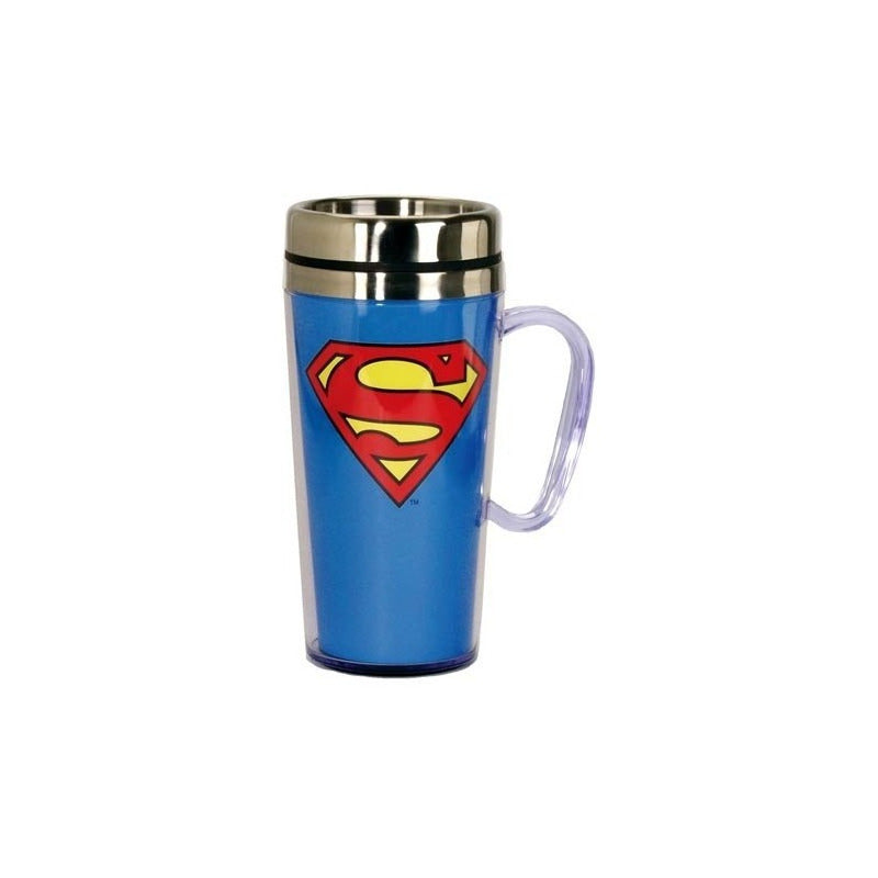 Taza De Acero Inoxidable De Superman Aislado Azul 14 Oz.